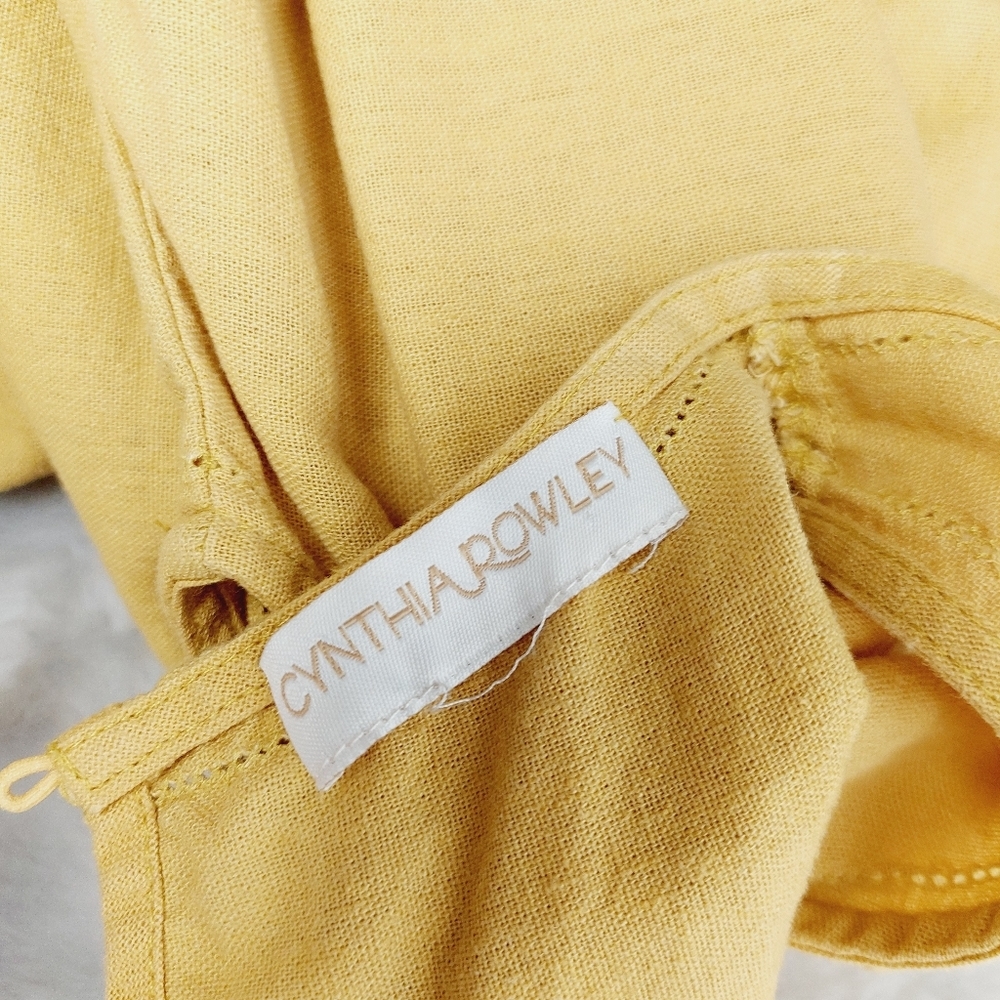Cynthia Rowley Mustard Yellow Linen-Blend Asymmetrical Hem Dress P852 - Picture 5 of 7